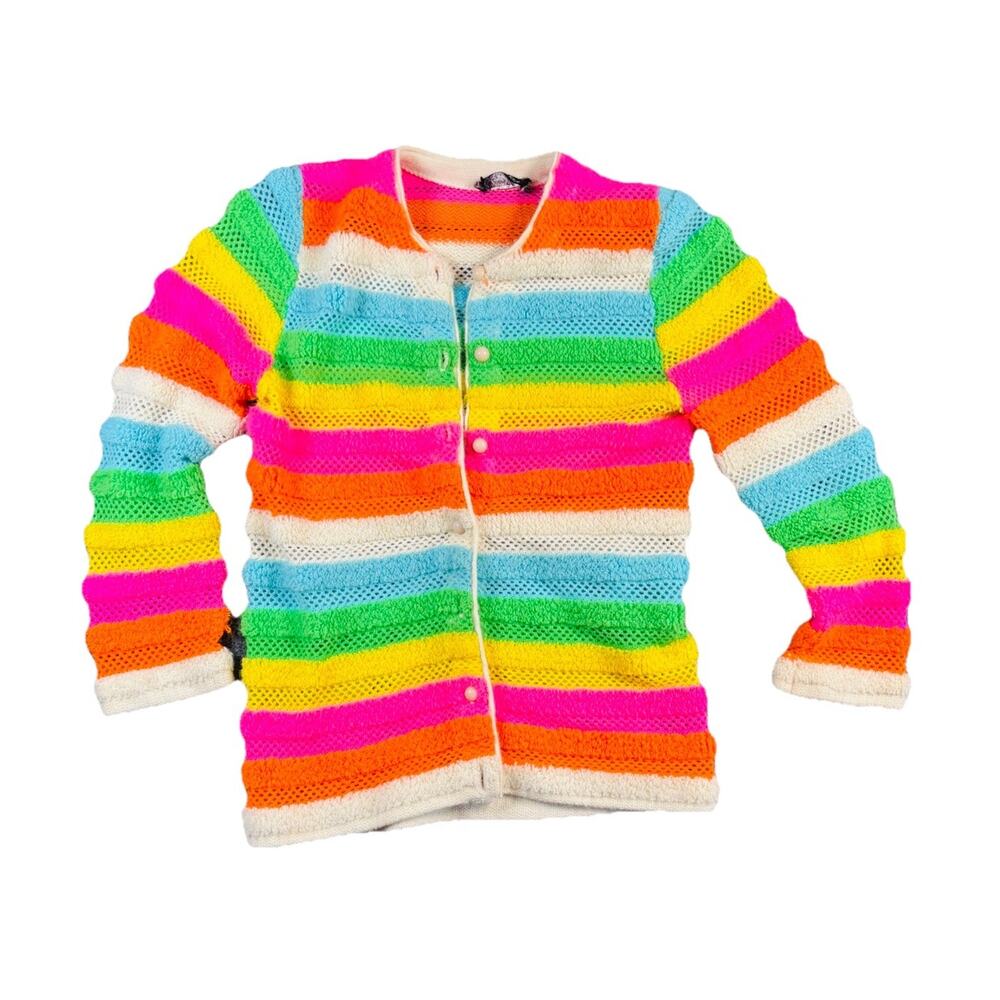 Vintage Amazing 60s Candy Stripe Rainbow Fuzzy Sweater One Of A Kind Size Small